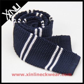 Laço de malha Slim Marinha Branco Stripe Knit Atacado Gravatas De Seda